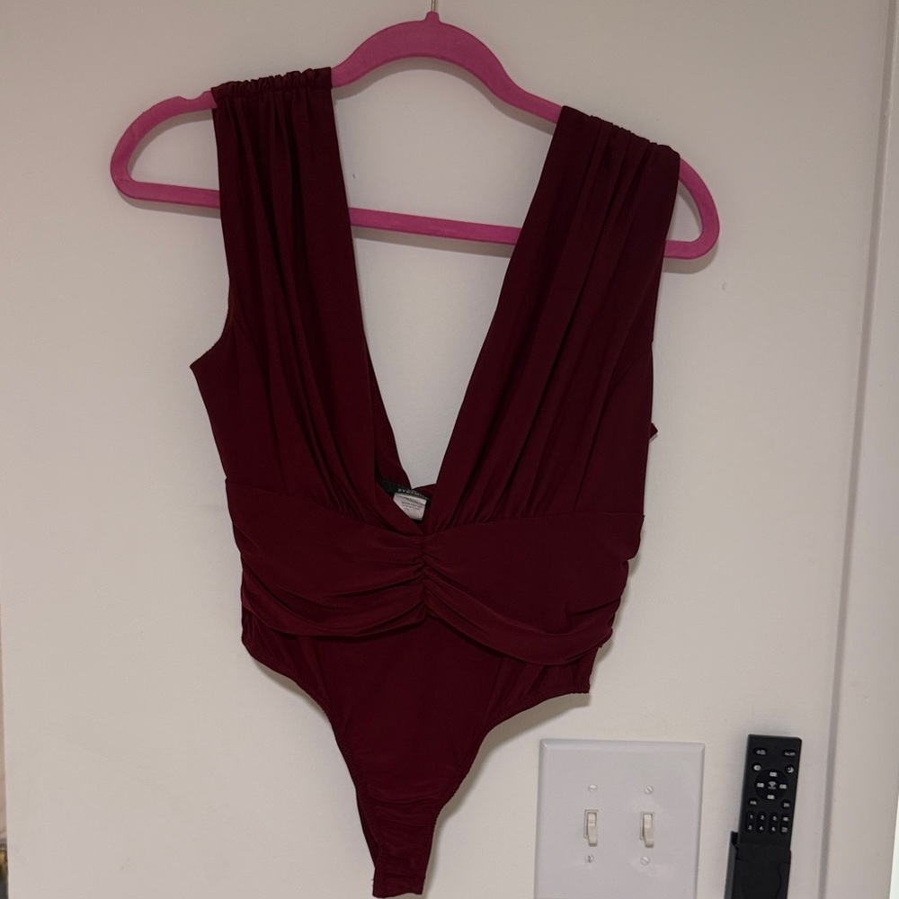 Deep Wine Plunging Bodysuit